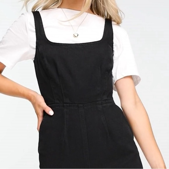 TOPSHOP BLACK DENIM SQUARE-NECK JUMPSUIT | PETITE - Picture 3 of 7